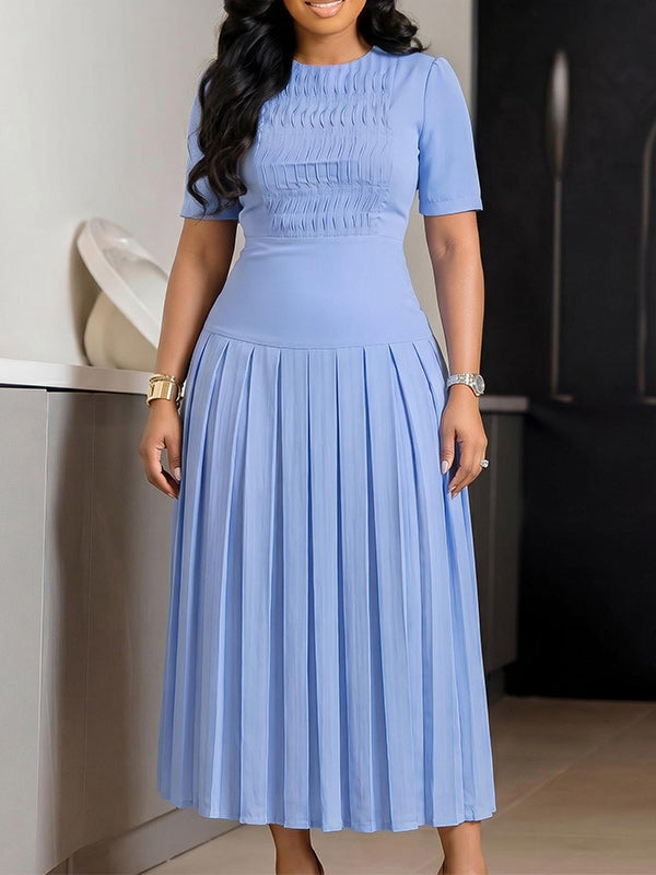 Beautiedoll Solid Pleated Midi Dress