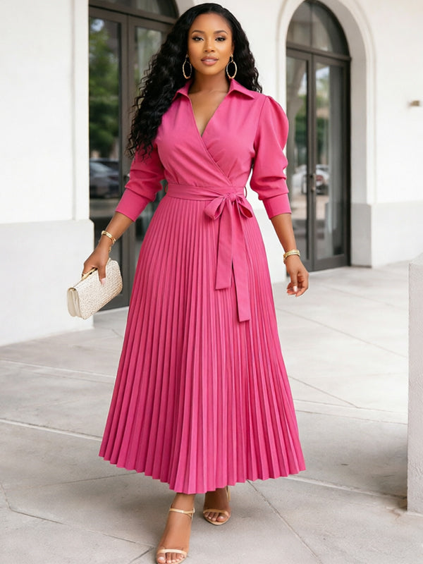 Beautiedoll Solid Pleated Shirt Dress