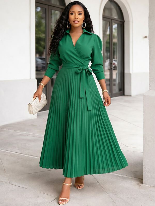 Beautiedoll Solid Pleated Shirt Dress