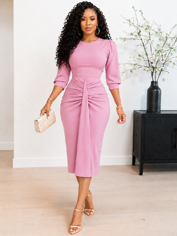 Beautiedoll Solid Ruched Bodycon Dress