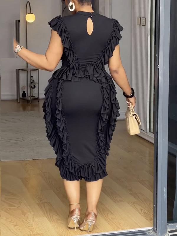 Beautiedoll Solid Ruffle Bodycon Dress