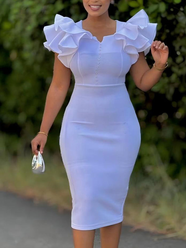Beautiedoll Solid Ruffle Bodycon Dress