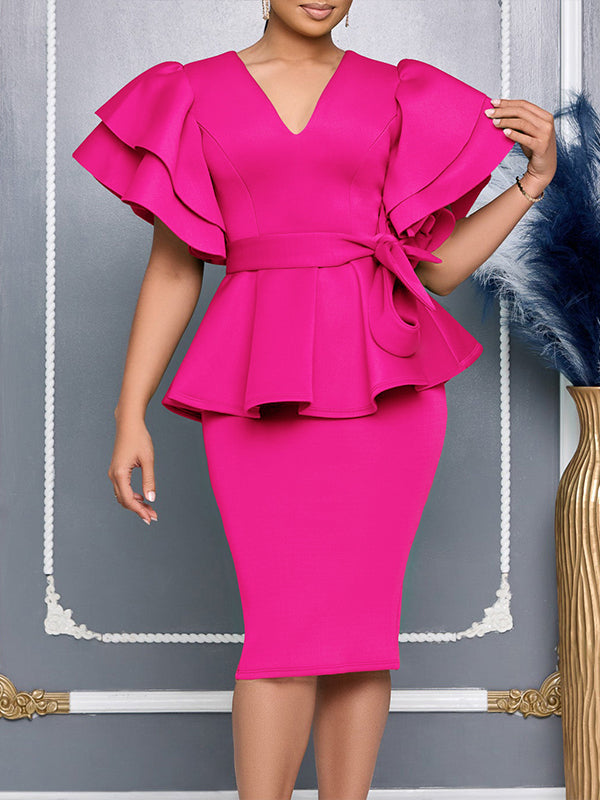 Beautiedoll Solid Ruffle Tied Dress