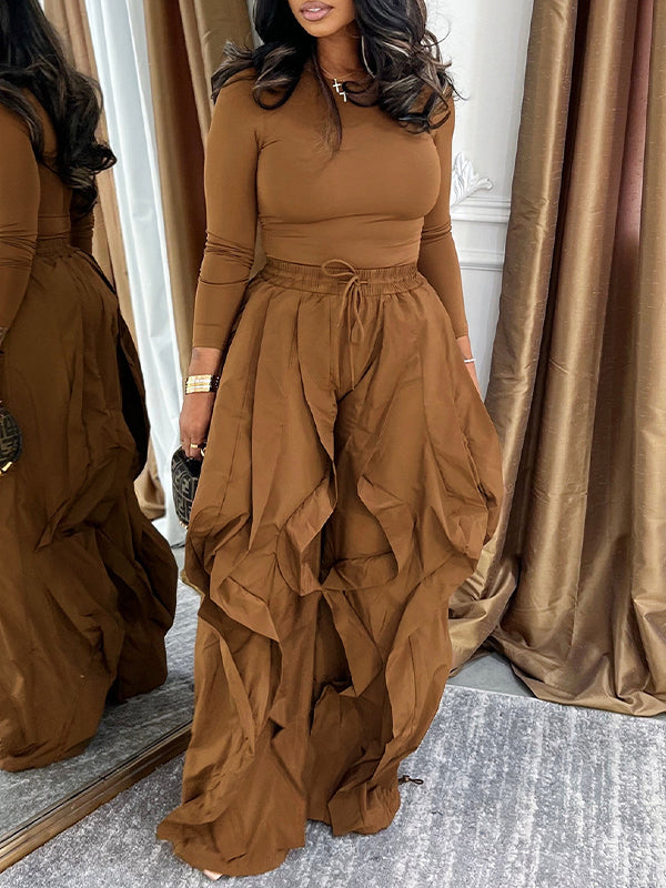 Beautiedoll Solid Tee & Frilled Pants Set