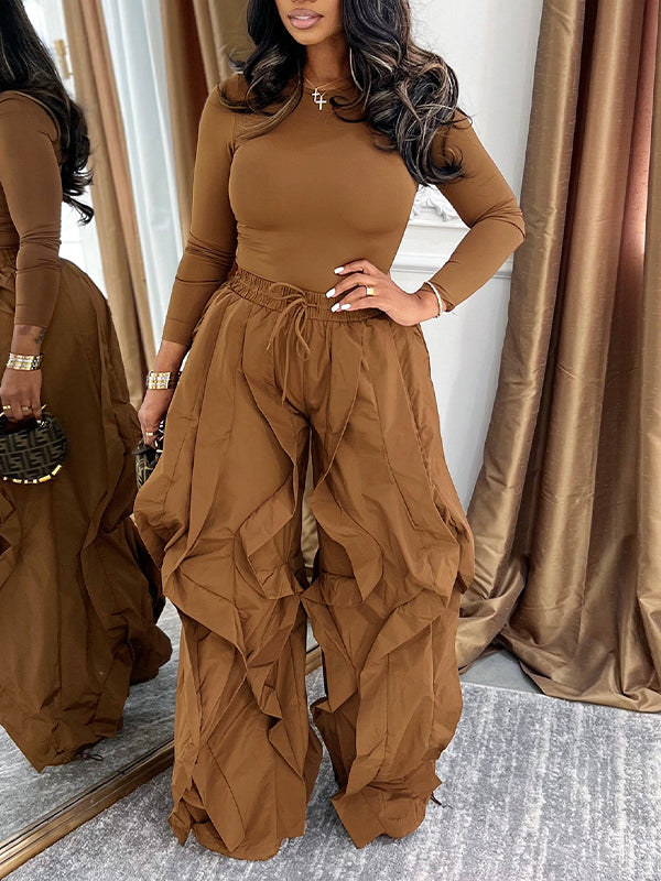 Beautiedoll Solid Tee & Frilled Pants Set