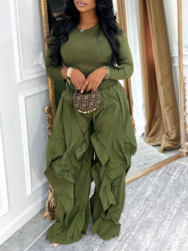 Beautiedoll Solid Tee & Frilled Pants Set