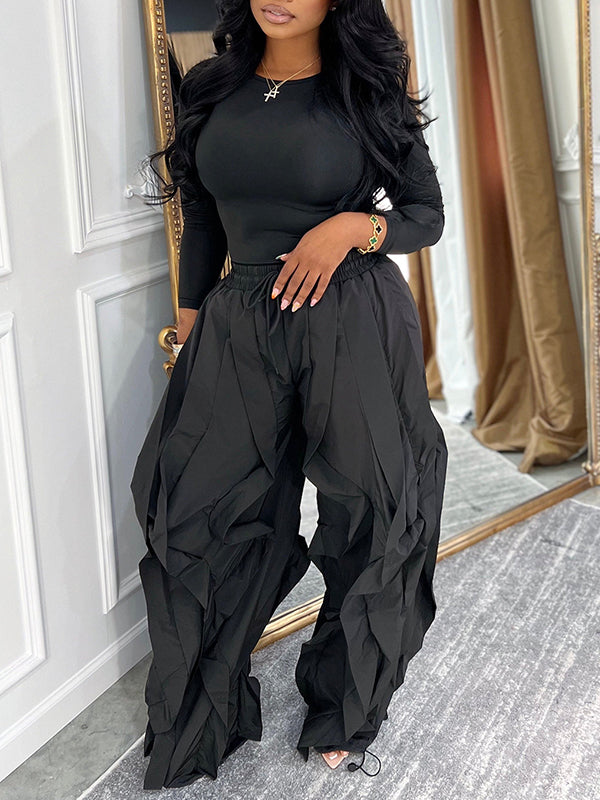 Beautiedoll Solid Tee & Frilled Pants Set