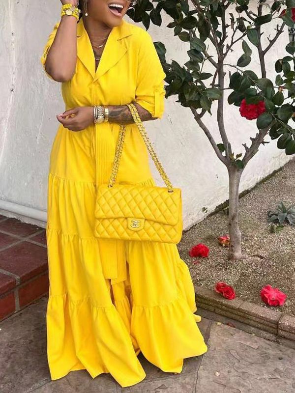 Beautiedoll Solid Tied Ruffle Dress