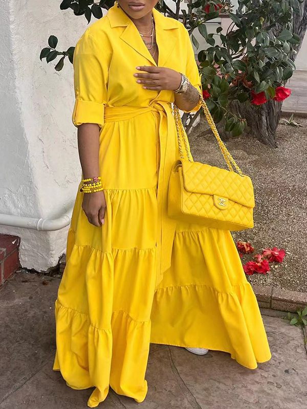Beautiedoll Solid Tied Ruffle Dress