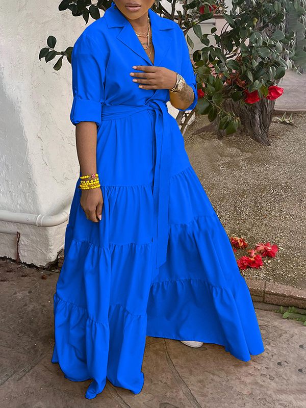 Beautiedoll Solid Tied Ruffle Dress