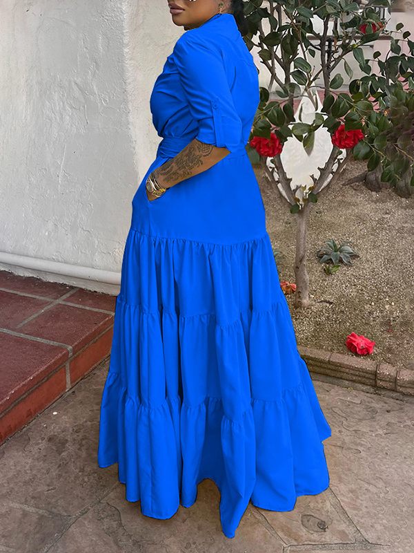 Beautiedoll Solid Tied Ruffle Dress