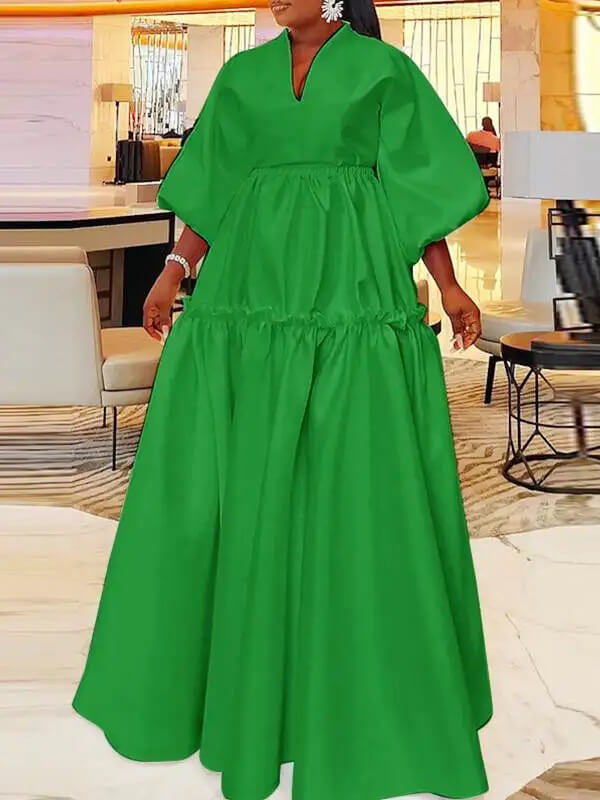 Beautiedoll Solid V-Neck Maxi Dress