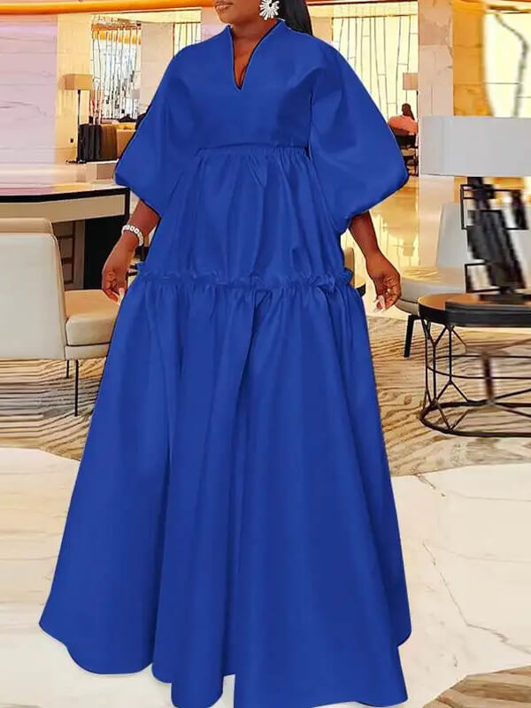 Beautiedoll Solid V-Neck Maxi Dress