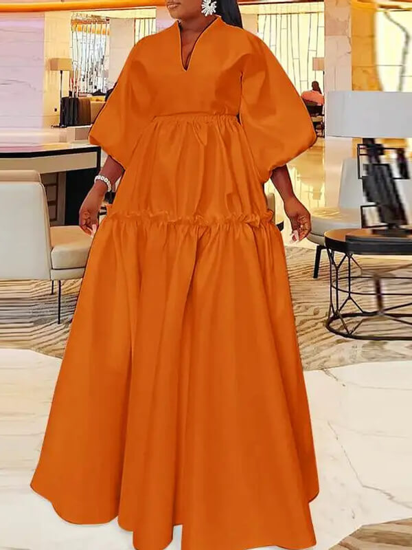 Beautiedoll Solid V-Neck Maxi Dress