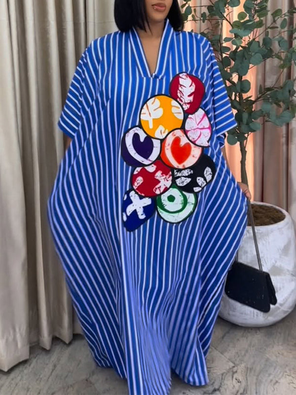 Beautiedoll Stripe V-Neck Maxi Dress