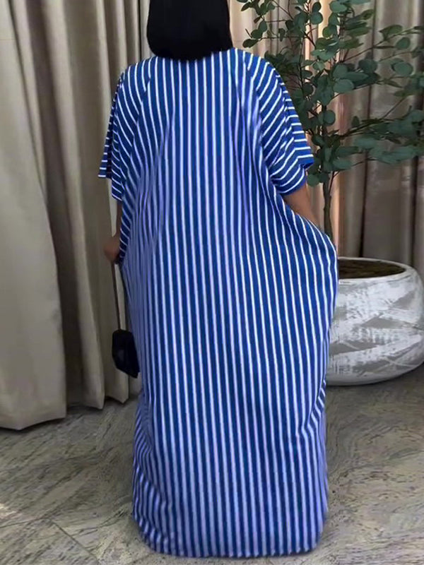 Beautiedoll Stripe V-Neck Maxi Dress