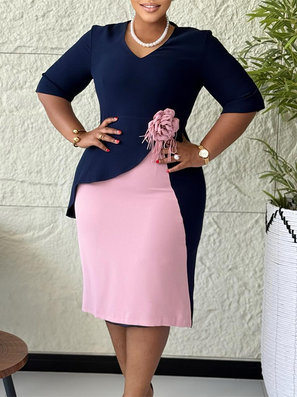 Beautiedoll Two-Tone V-Neck Dress