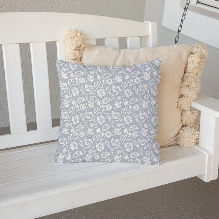 Bellini Floral Scroll Light Gray Outdoor Decorative Pillow