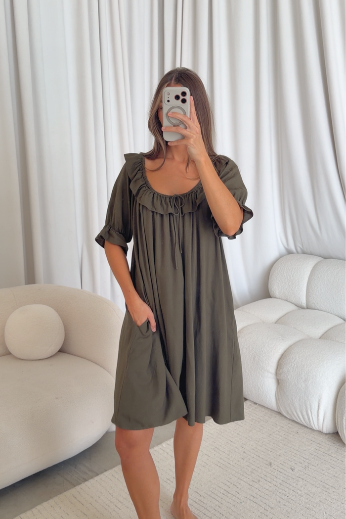 Betty Mini Dress in Dark Olive - Bump Friendly