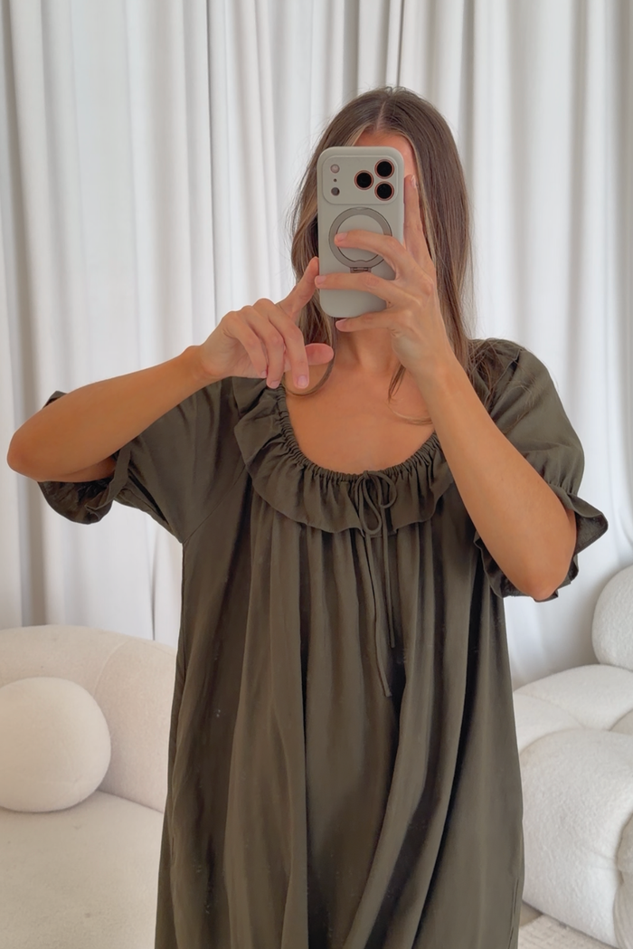 Betty Mini Dress in Dark Olive - Bump Friendly