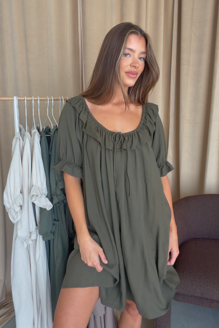 Betty Mini Dress in Dark Olive - Bump Friendly