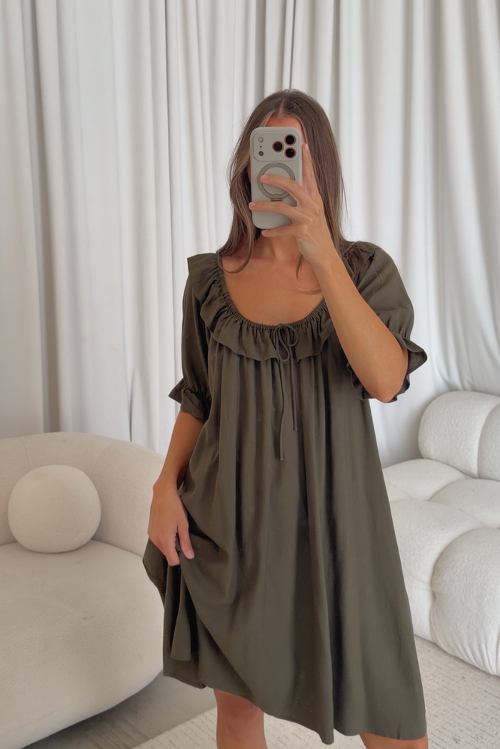 Betty Mini Dress in Dark Olive - Bump Friendly