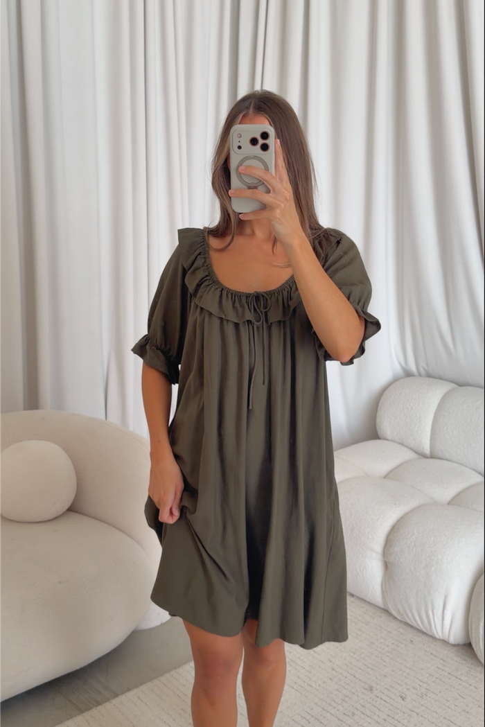 Betty Mini Dress in Dark Olive - Bump Friendly