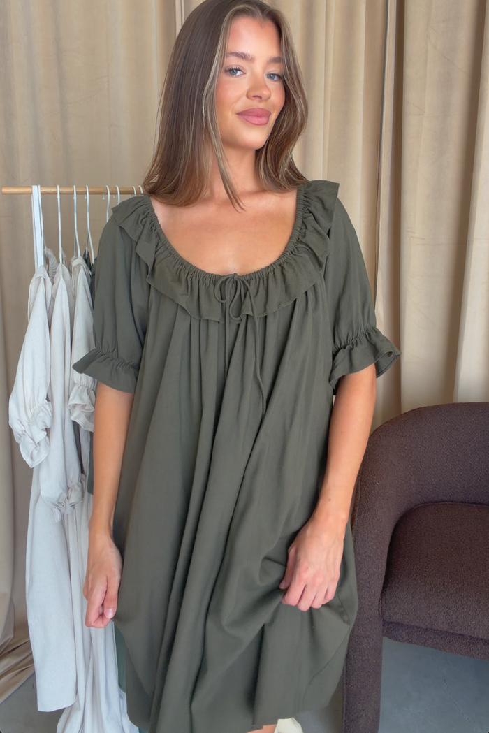 Betty Mini Dress in Dark Olive - Bump Friendly