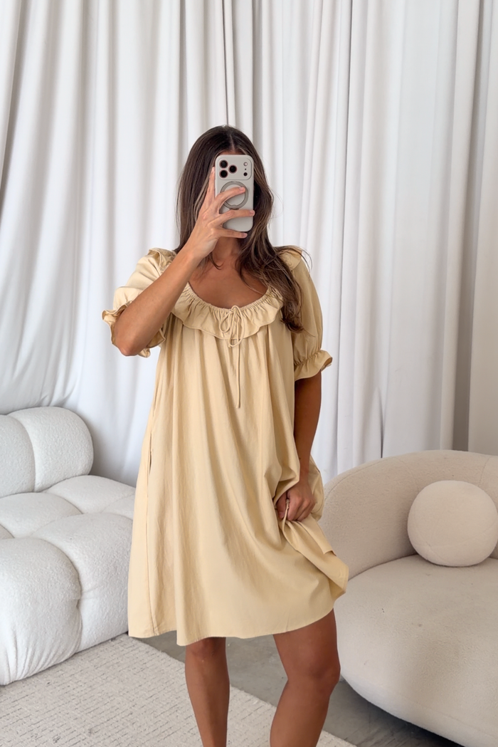 Betty Mini Dress in Muted Gold - Bump Friendly