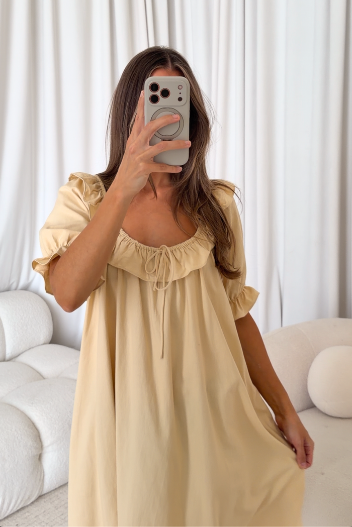 Betty Mini Dress in Muted Gold - Bump Friendly