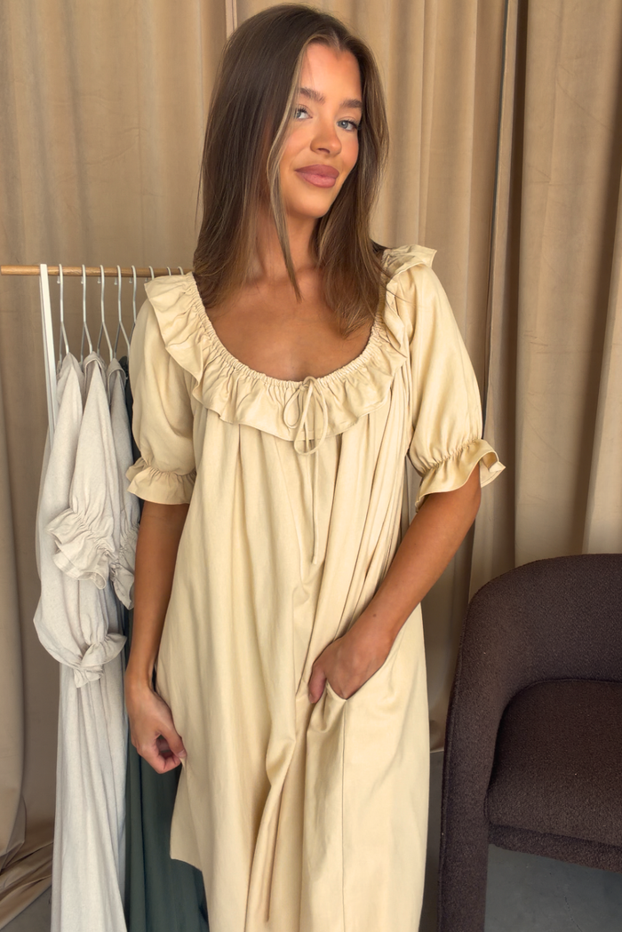Betty Mini Dress in Muted Gold - Bump Friendly