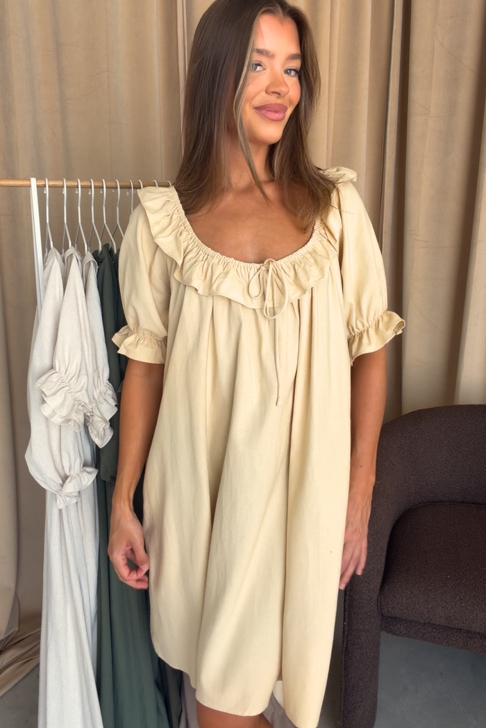 Betty Mini Dress in Muted Gold - Bump Friendly
