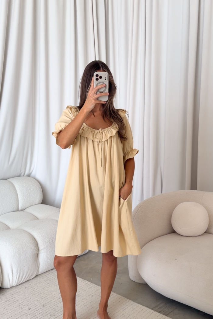 Betty Mini Dress in Muted Gold - Bump Friendly