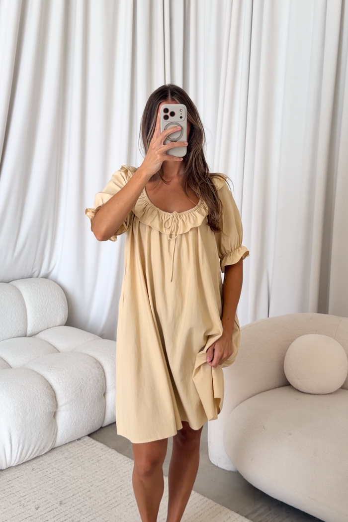 Betty Mini Dress in Muted Gold - Bump Friendly