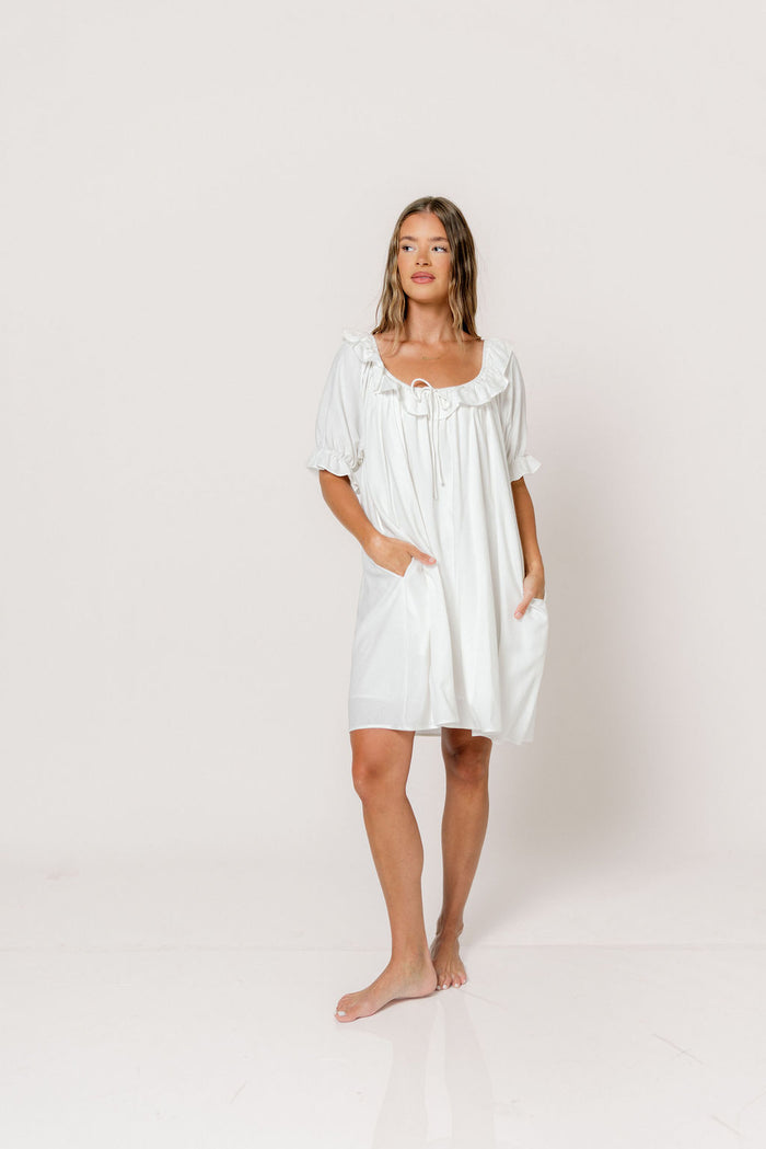 Betty Mini Dress in Off-White - Bump Friendly