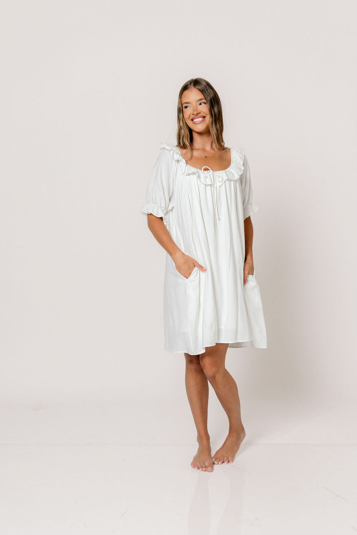 Betty Mini Dress in Off-White - Bump Friendly