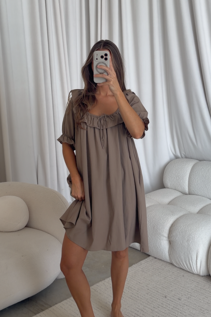Betty Mini Dress in Taupe - Bump Friendly