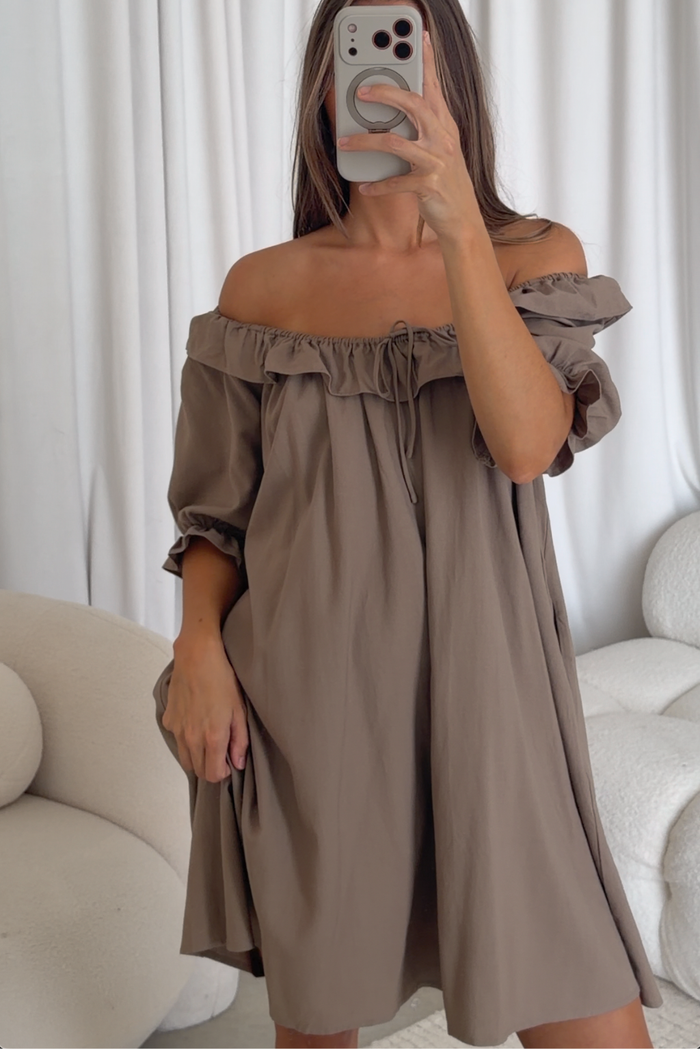 Betty Mini Dress in Taupe - Bump Friendly
