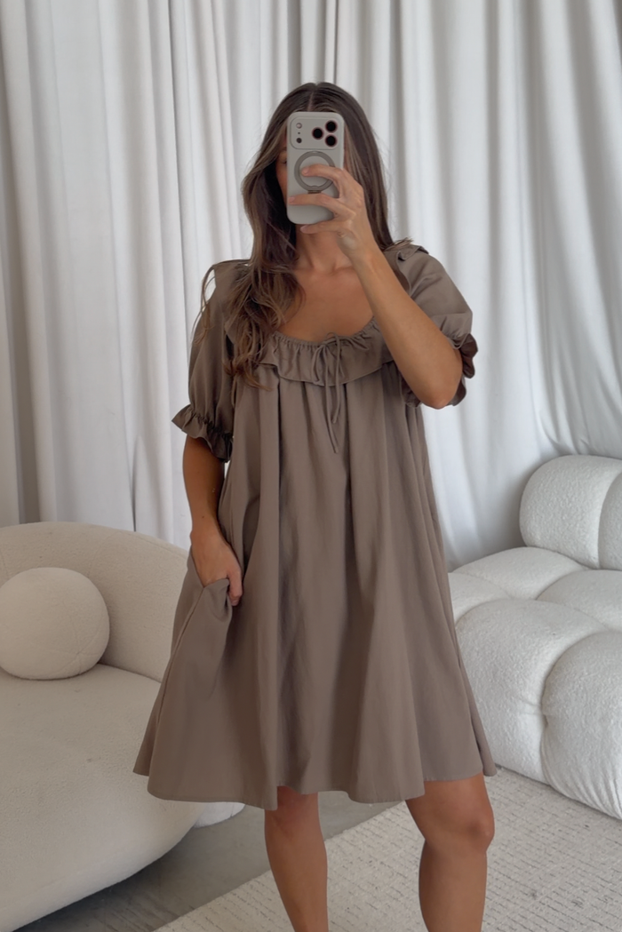 Betty Mini Dress in Taupe - Bump Friendly