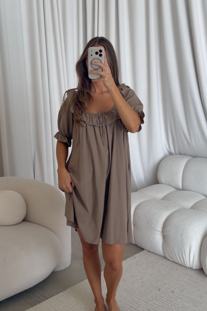 Betty Mini Dress in Taupe - Bump Friendly