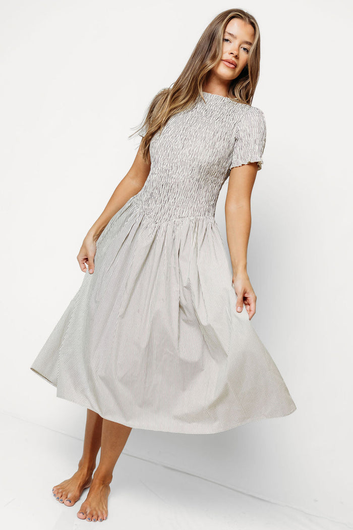 Bianca Striped Midi Dress in Cream