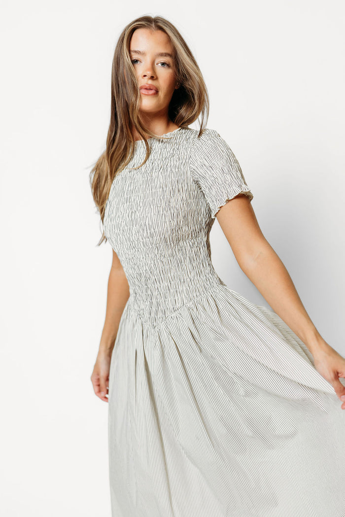 Bianca Striped Midi Dress in Cream
