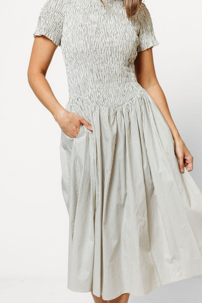Bianca Striped Midi Dress in Cream