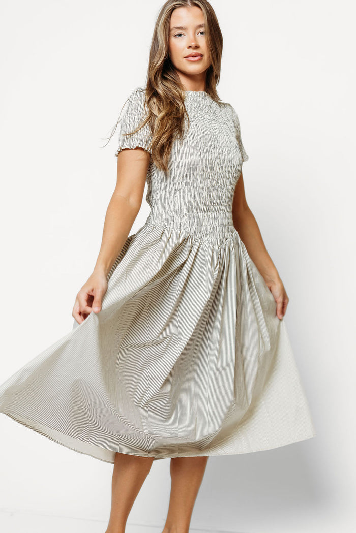Bianca Striped Midi Dress in Cream
