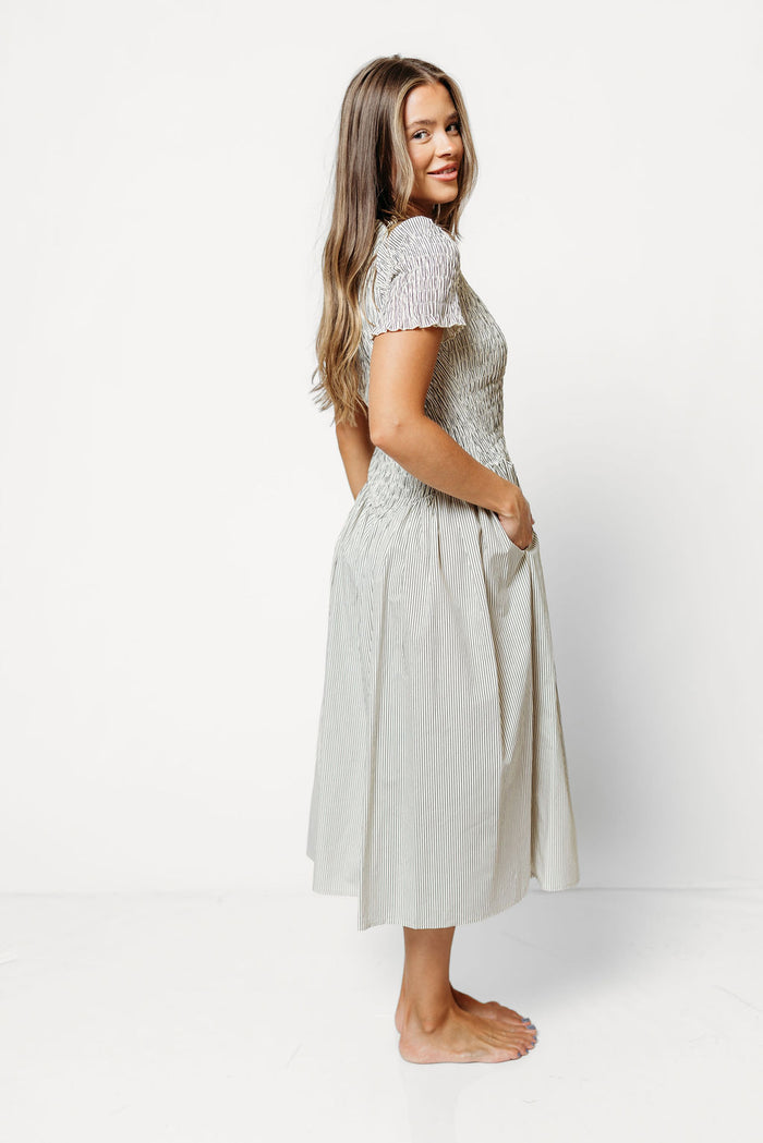 Bianca Striped Midi Dress in Cream