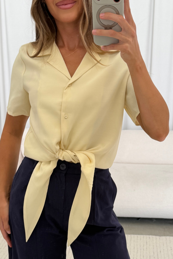 Birdie Front Tie Blouse in Light Yellow *Final Sale*