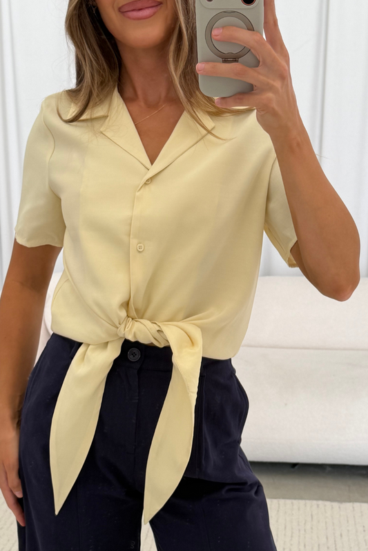 Birdie Front Tie Blouse in Light Yellow *Final Sale*