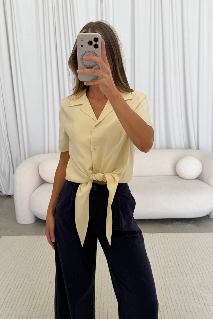 Birdie Front Tie Blouse in Light Yellow *Final Sale*