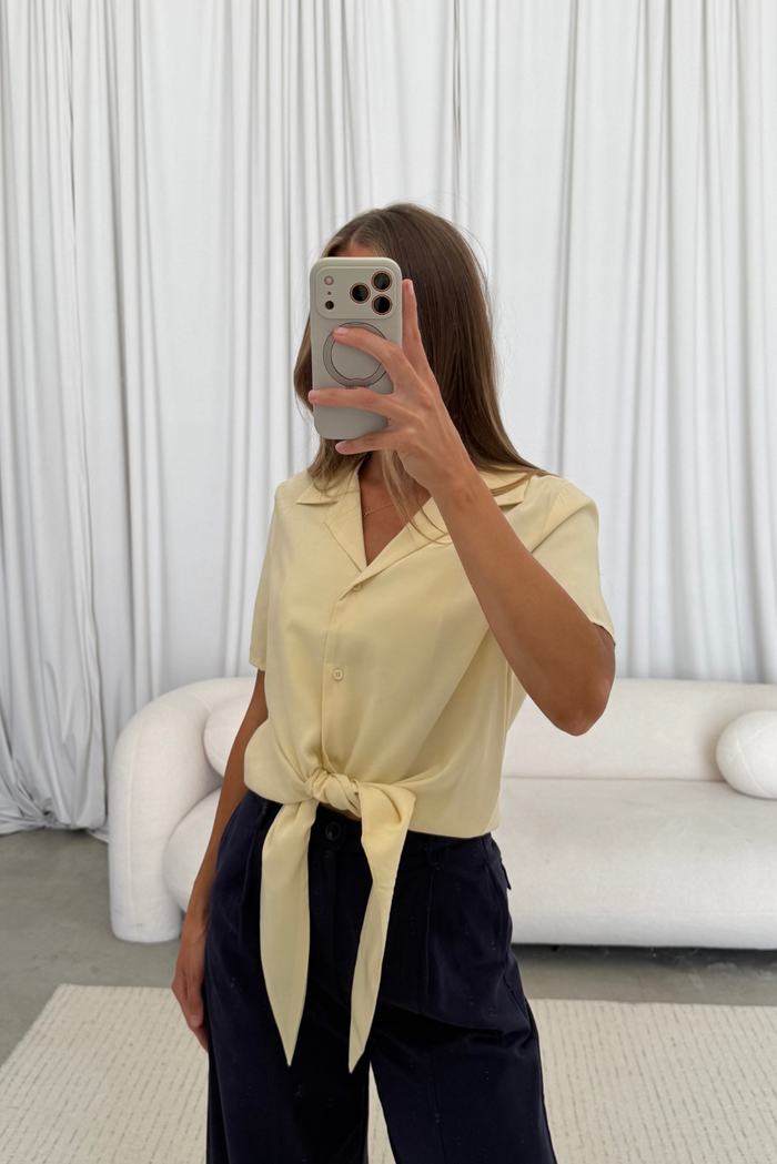 Birdie Front Tie Blouse in Light Yellow *Final Sale*
