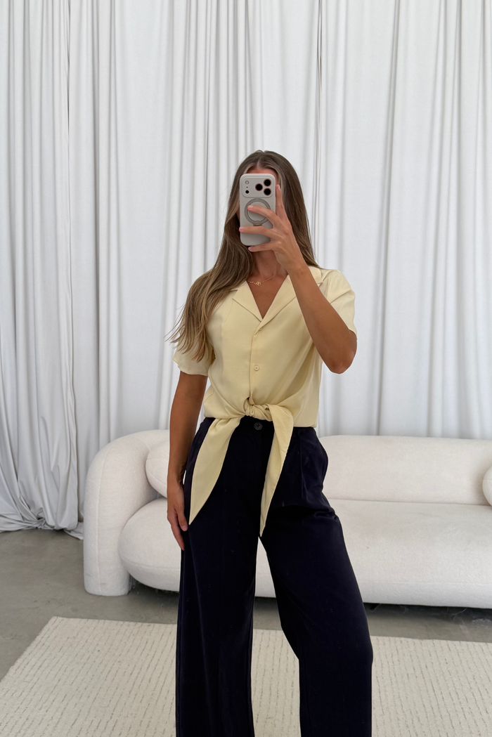 Birdie Front Tie Blouse in Light Yellow *Final Sale*